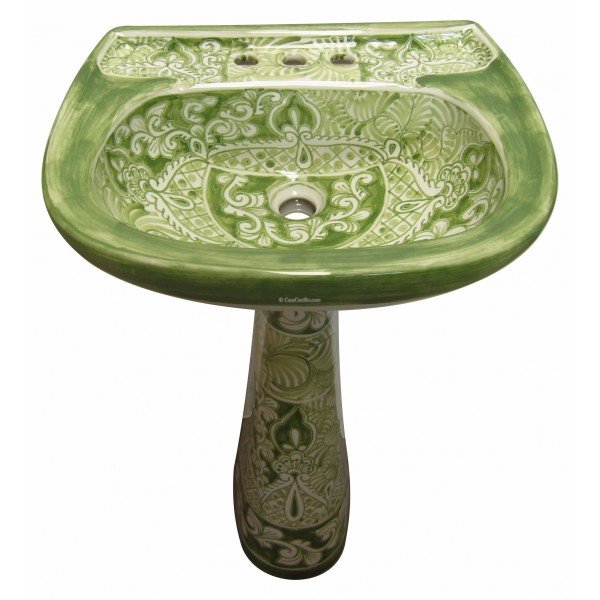 Mexican Talavera Pedestal Sink Acapulco Verde